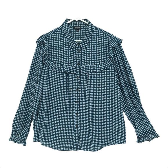 Who What Wear Tops - Who What Wear XXL Geometric Print Ruffle Button Down Blouse